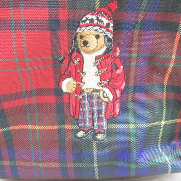 Polo Ralph Lauren Polo Bear Red Navy Plaid Check Backpack School Travel - Picture 3 of 16